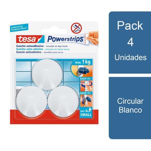 Pack 4x3 Ganchos Adhesivos Powerstrips Circular Blanco Tesa